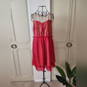 A'Reve Anthropologie Womens Size Large Red Lace Dress, Romantic, Party